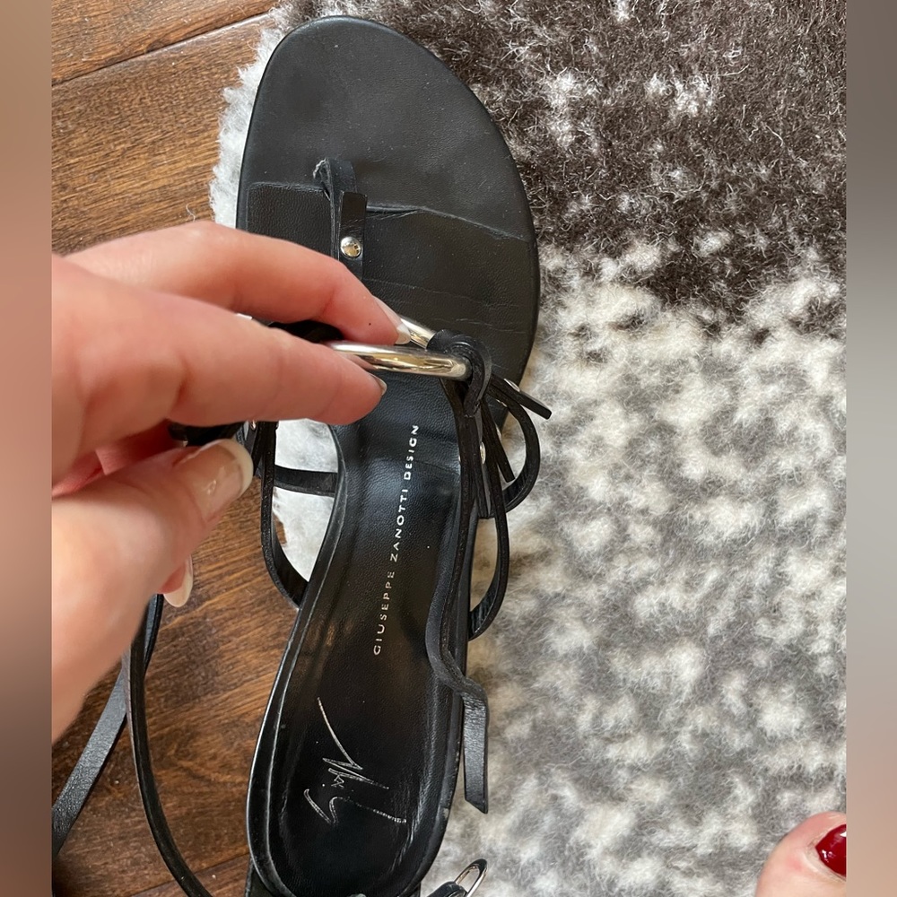 Giuseppe Zanotti Black Wedge Sandals with Silver Ring Detail 40 - Picture 8 of 11